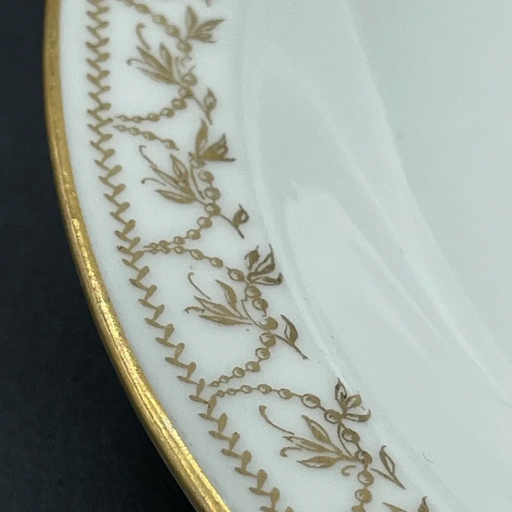 Antique Haviland & Co Limoges France Handled Nappy Bowl Dish Gold Red Green Band